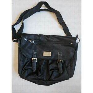 DANA BUCHMAN Black Crossbody Nylon Pebble Handbag Purse Multi Zippers Pockets
